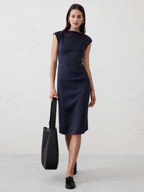 BANANA REPUBLIC FACTORY Women's Soft Touch Scuba Sheath Dress Sz M Preppy Navy